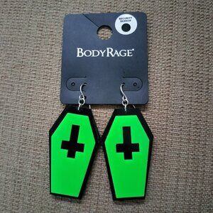 Green/Black Cross Coffin Earrings